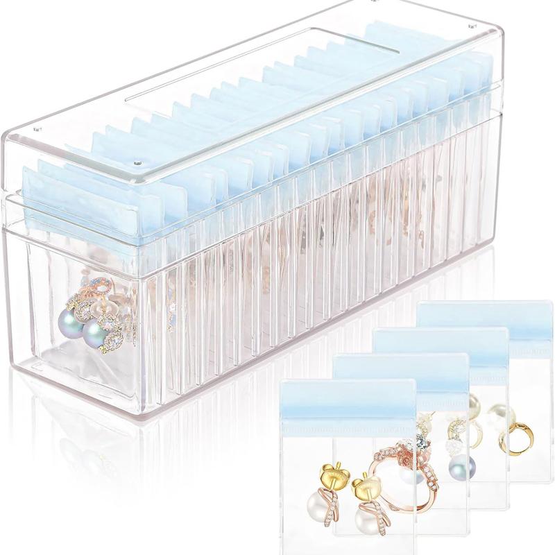 Travel Acrylic Jewelry Box Clear Jewelry Organizer with 20 Pvc Portable Anti Oxidizing Sealed Bag Earrings Ring Necklace Storage