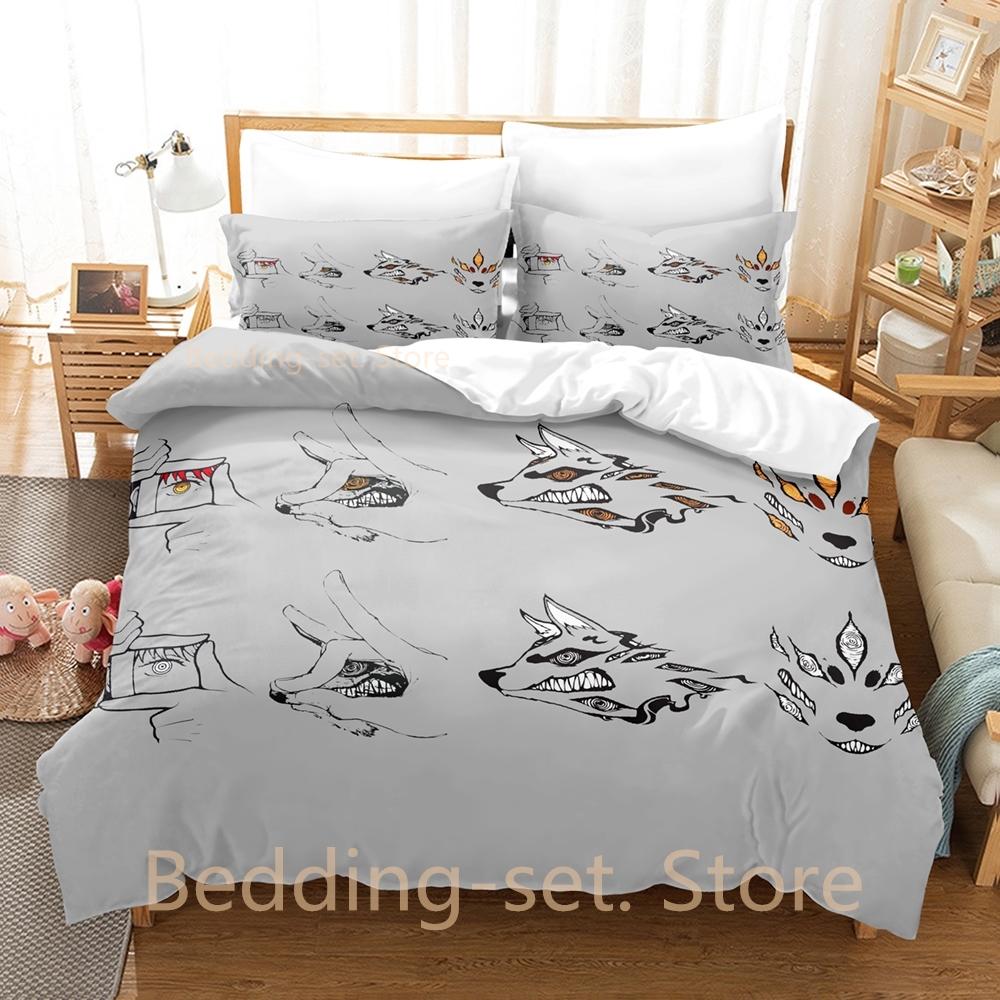 Fox Dveil Kon Chainsaw Man Bedding Set Single Twin Full Queen King Size Bed Set Adult Kid Bedroom Duvetcover Sets Anime Bed