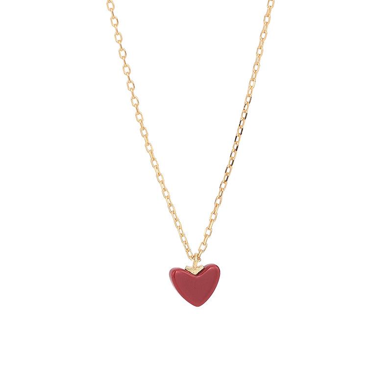 S925 Sterling Silver Minimalist Little Red Heart Necklace - Japanese & Korean Design, Women's Heart Clavicle Chain.