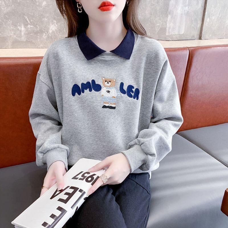 New Polo Collar Sweatshirt for Women Plus Size Women's Design Niche Korean Style Loose Early Autumn Coat Top