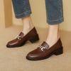 New Thick-soled Round-headed Small Leather Shoes, Rubber Soft-soled Foot Cover, One Pedal, Medium Heel, Large Size Square Heel, Four-season Single Sh