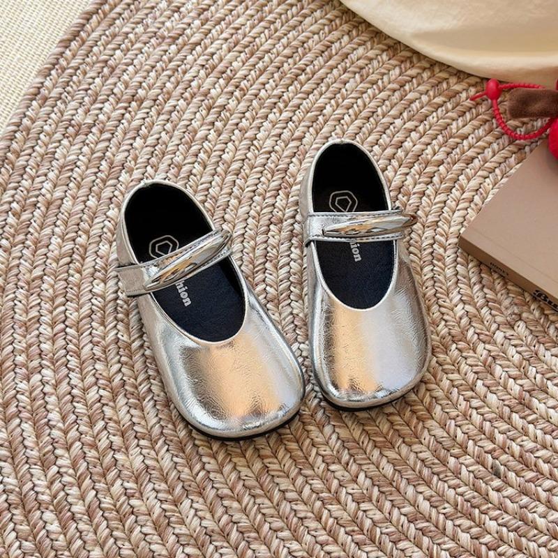 

Модная обувь принцессы для девочек, кожаная обувь в корейском стиле для маленьких девочек, легкие туфли Мэри Джейн 24 серебряный