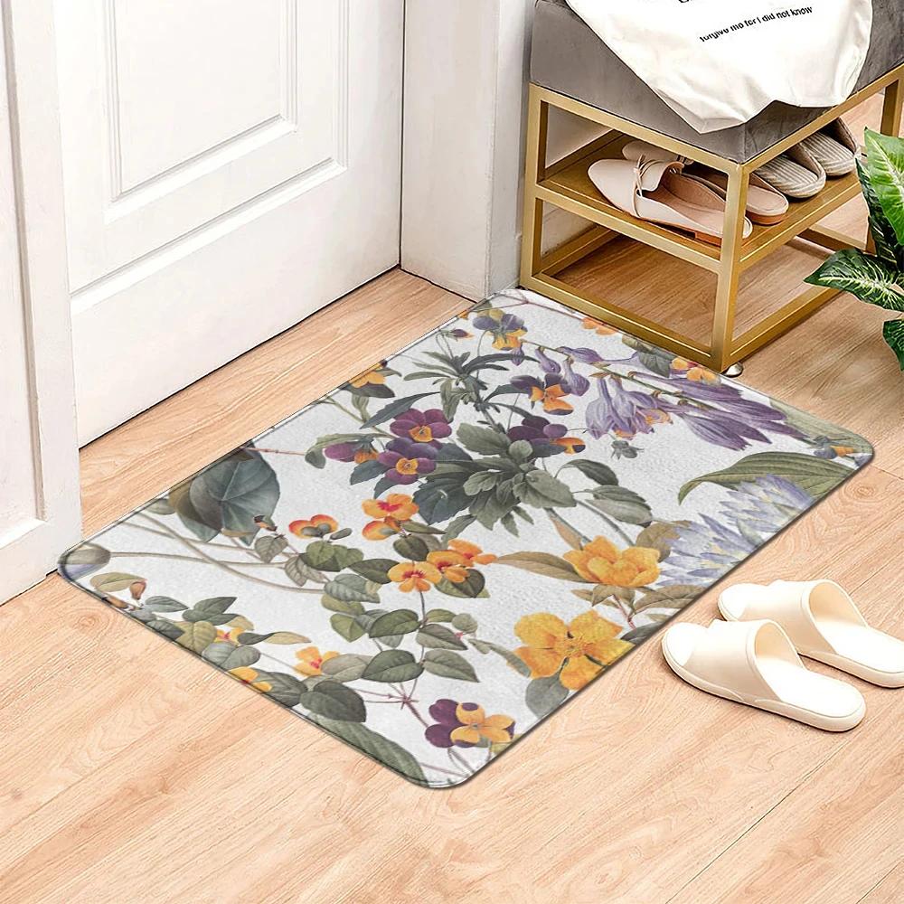 Beautiful Flowers Entrance Door Floor Mat Door Mat Non-Slip Foot Pad Home Welcome Carpet for Hallway Bath Kitchen Doormat