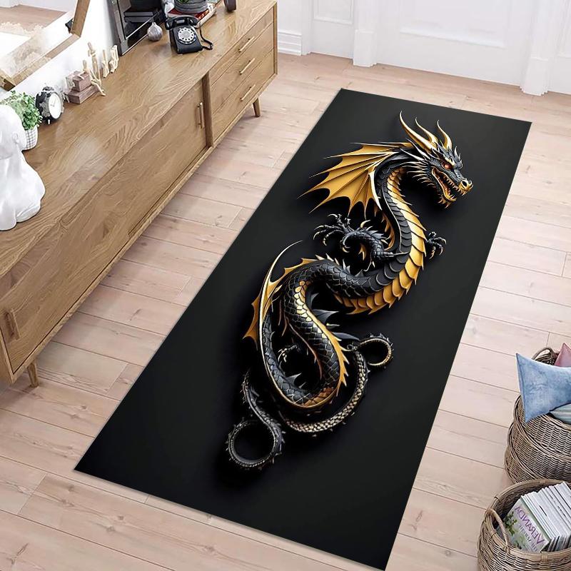 Mythical Dragon Pattern Runner Rug Collection Non Slip Wear Resistant Soft Washable Hallway Entryway Floor Mat