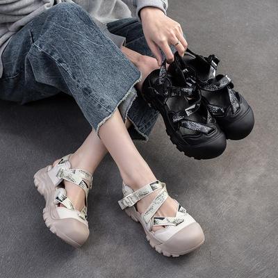 Leisure Thick Sole Round Toe Sandals Breathable Shallow Hook& Loop Casual Women's Shoes
