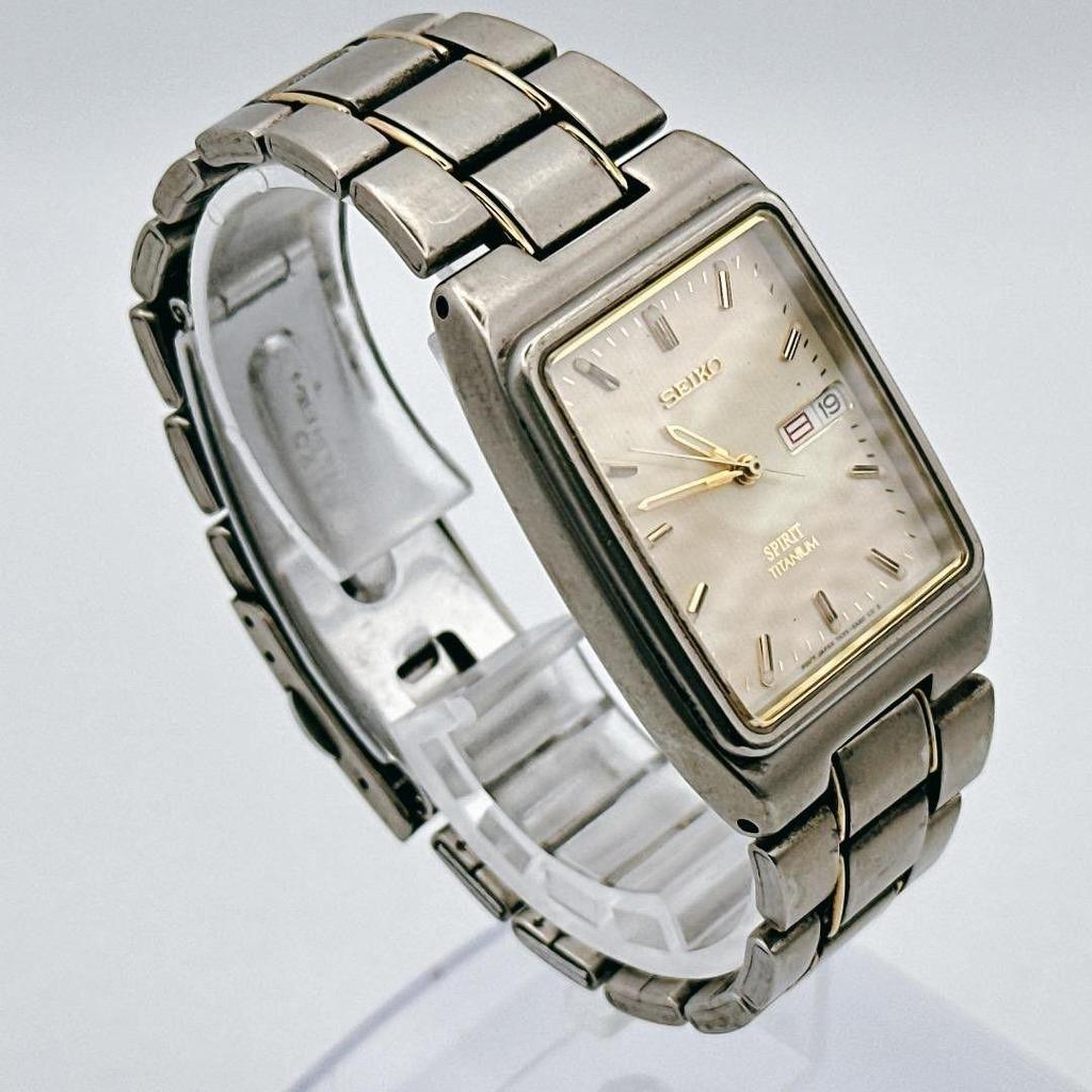 Used SEIKO SPIRIT Men's Watch, Titanium, Rectangular, Lightweight, Working/Battery Replacement