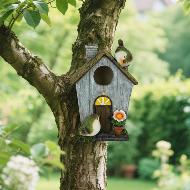 Resin Bird House Waterproof Outdoor Easy Installation Garden House Attracts Bird Hummingbird Shelter Cage Nest