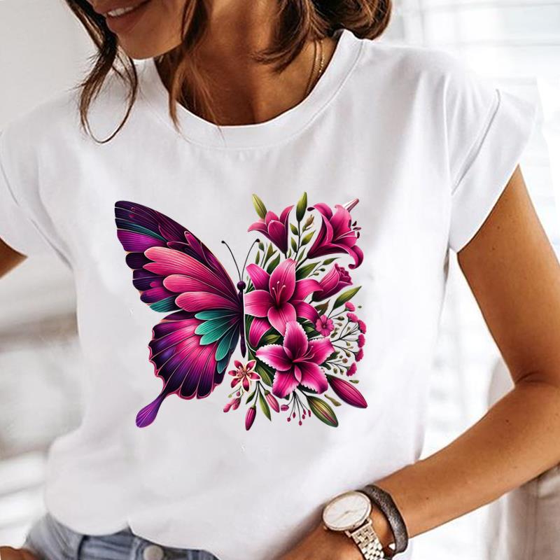 (Asian Size) butterfly style cute Clothing Casual T Shirt Fashion Women Tee Top Printed Lady Female Graphic  Short Sleeve T-shirts