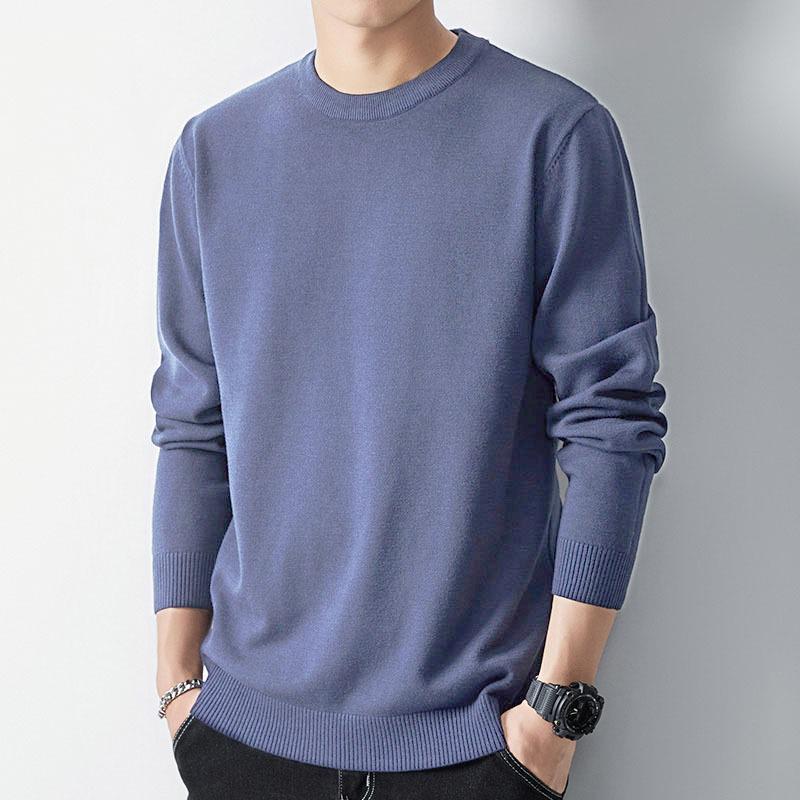 Herren Schlank geschnittener Rundhals Pullover aus Strick - Lässiger einfarbiger Pullover mit langen Ärmeln für Herbst & Winter