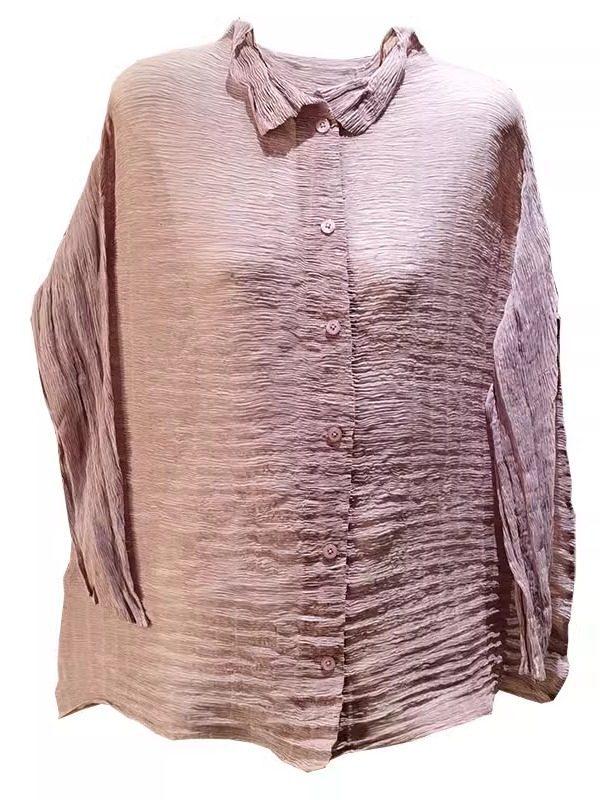 Retro-Plissee-Damenhemd in Übergröße - Lockeres, lässiges Frühlings-Top