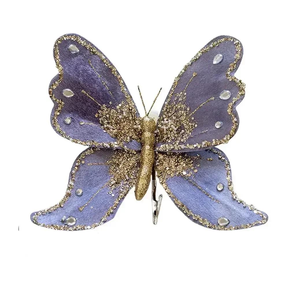 Multicolor Christmas Tree Decoration 25*21cm Gold Powder Fabric Glitter Butterfly Accessories Party Supplies Hanging Decoration