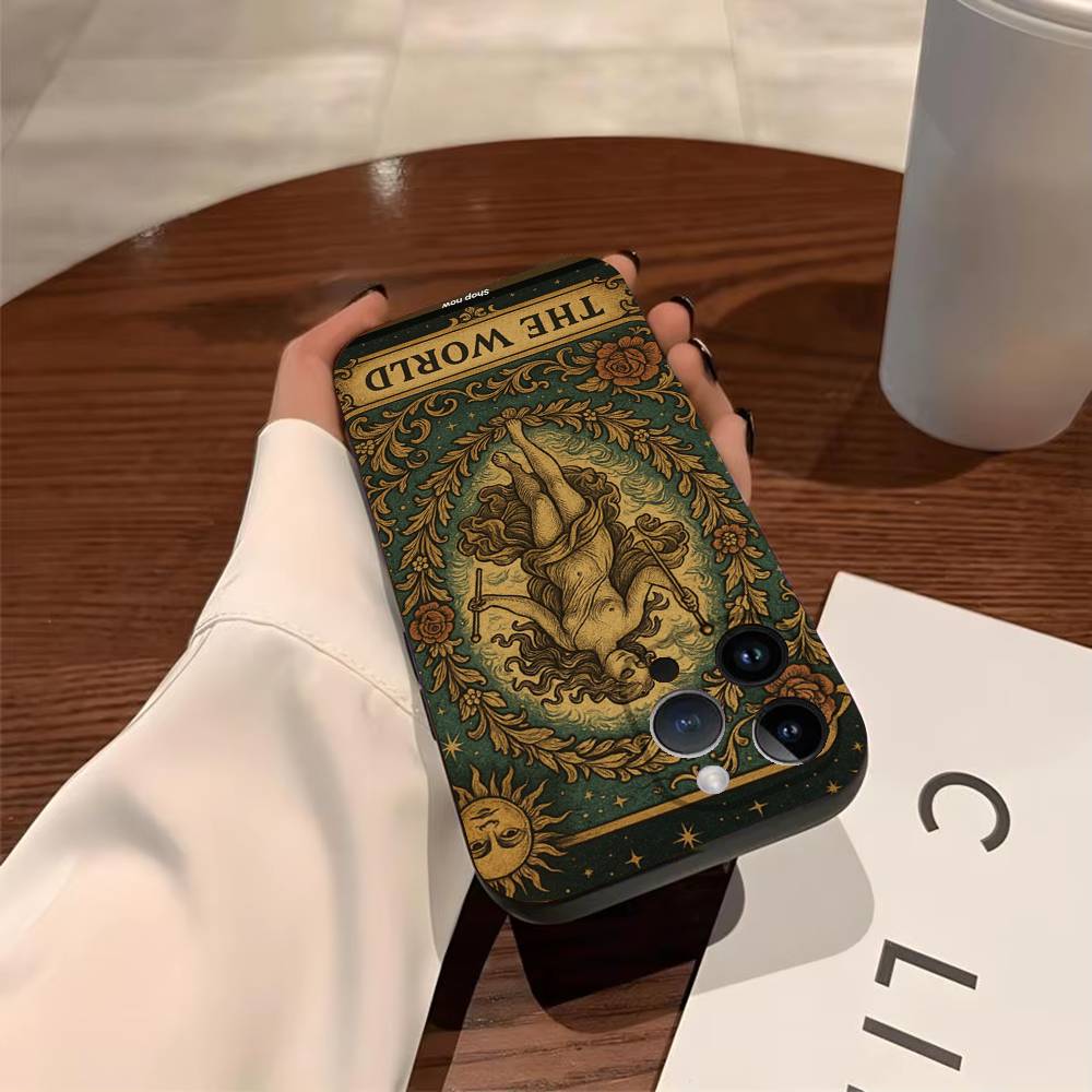 Tarot Phone Case For iPhone 17,16,15,14,13,12,11,Pro,X,XS,Max,Plus,Soft Black Cover