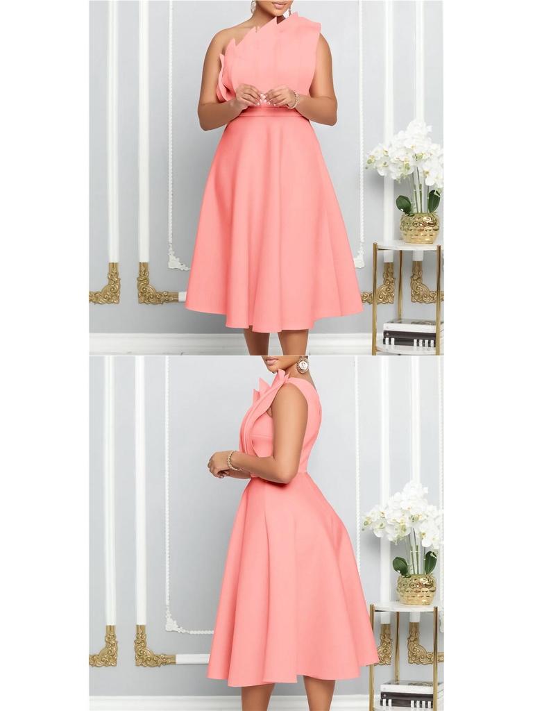 Plus Size Women's One-Shoulder Ruffle High-Waisted Evening Gown Dress