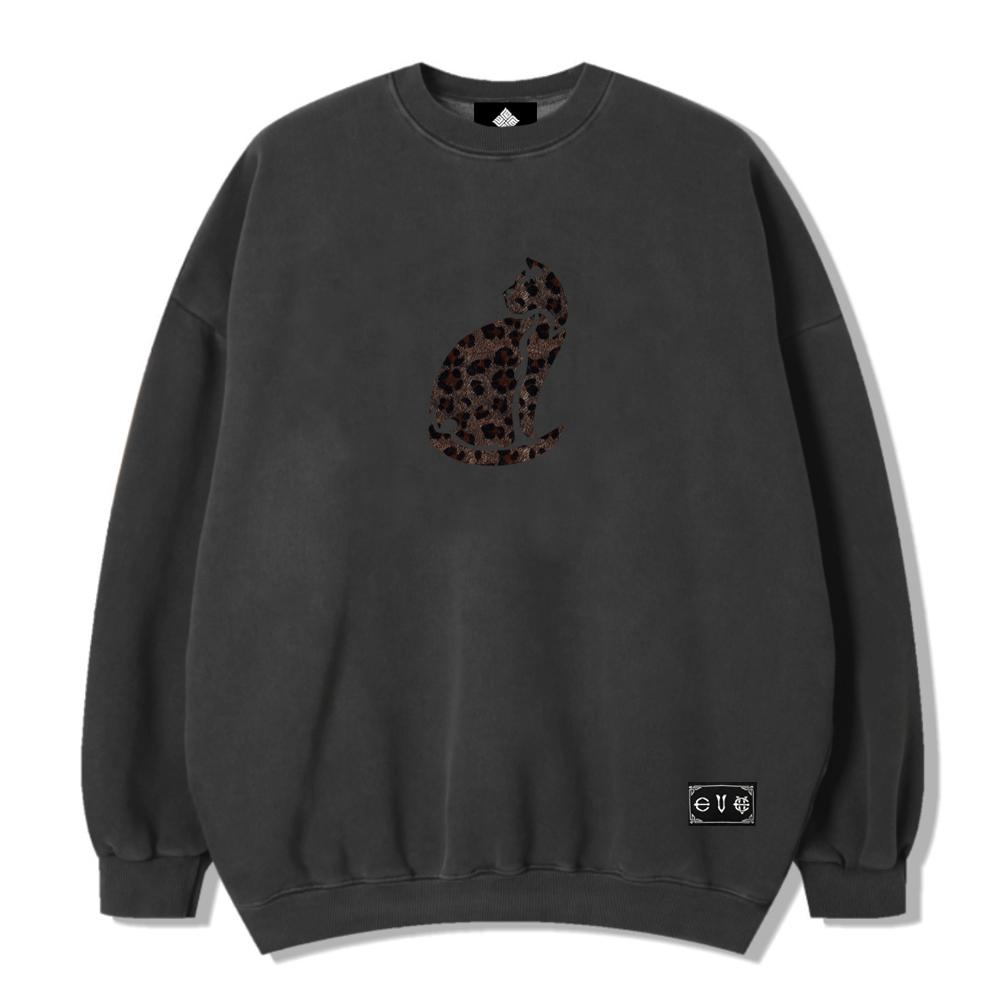 EIGHTVOLUME Ev Leopard Cat Pigment Sweatshirt (Dark Gray)