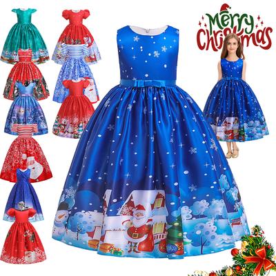 Detské vianočné šaty Snehuliak Vianočné oblečenie Detská novoročná párty Princeznovský kostým Santa Claus Cosplay Plesová róba