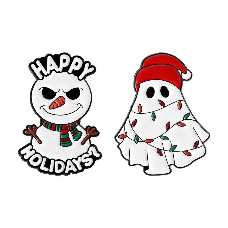 Halloween Weihnachten Emaille Anstecknadeln Schneemann Buh Geist Broschen Reversabzeichen Kleidung Cartoon Lustig Punk Schmuck Geschenk für Kinder Freunde