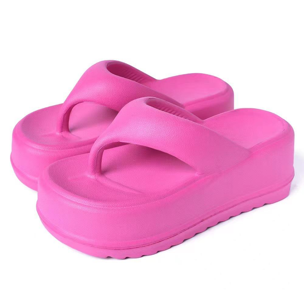 Women's Thick-Soled EVA Flip-Flops - Summer Beach Slippers with Height-Enhancing Soft Soles for Outdoor Wear.