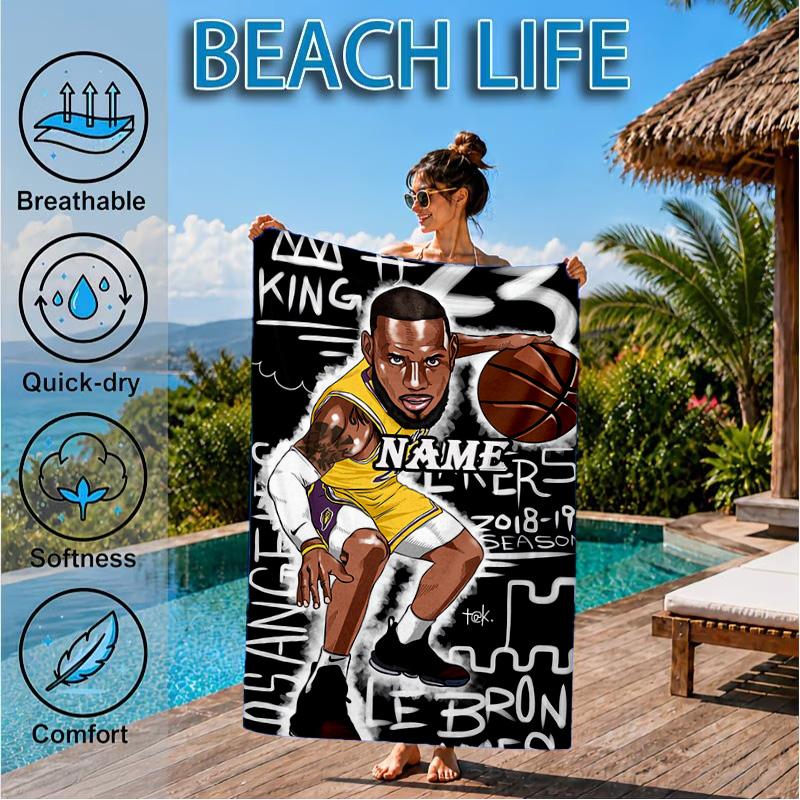Custom Name James Legacy Sports Beach Towel Microfiber Beach Towel, Lightweight and Quick-Dry, for Summer Travel, Swimming Pool Gift