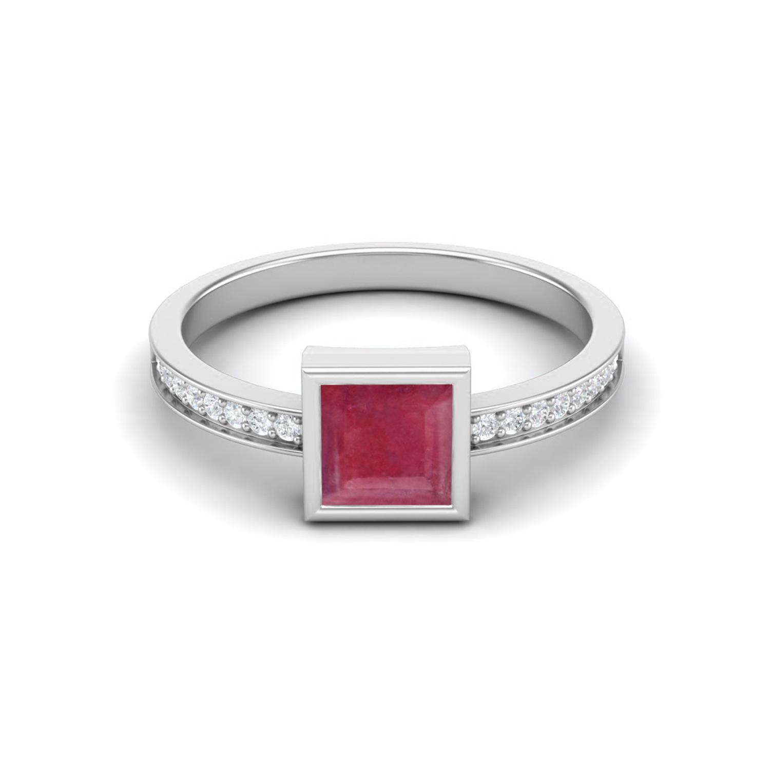 5MM Square Shape Ruby 925 Sterling Silver July Birthstone Solitaire Engagement Ring 10