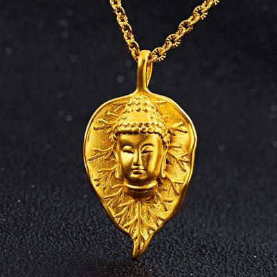 Gold Color New Buddha Treasure Charm Charm for Women with Leaf Carved Carved Carving and Transit Necklace for Women