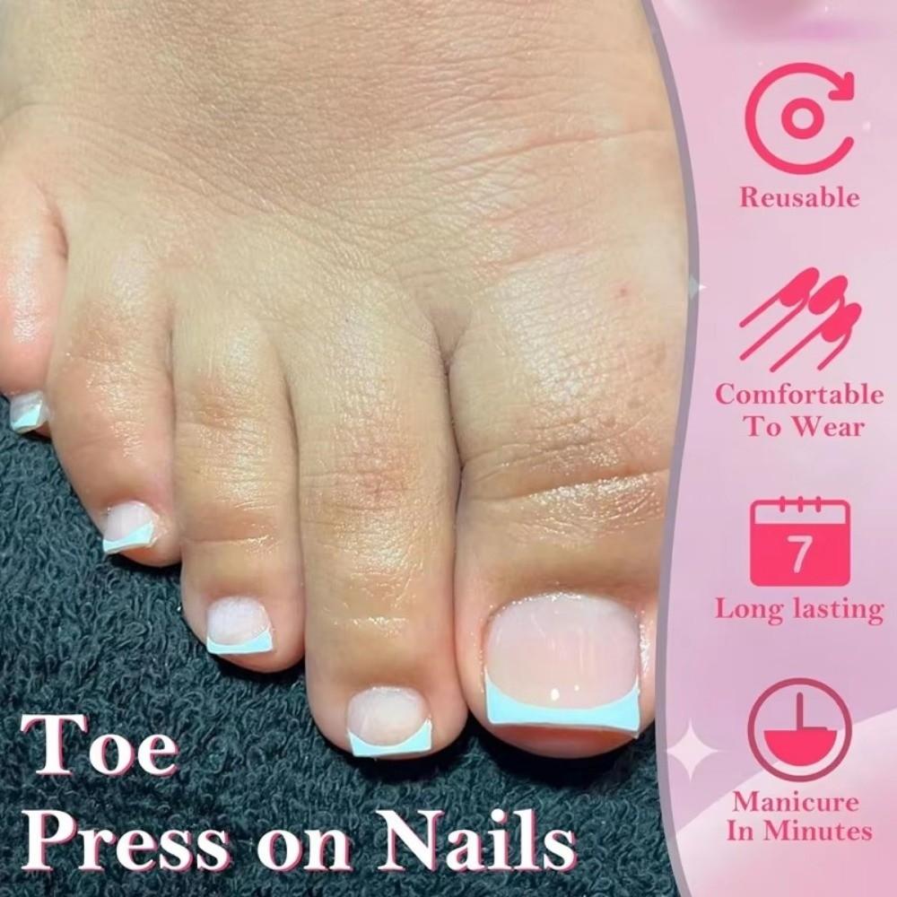 120Pcs Press on Short Tip Toenail Chic French Fake Toe Nails Luxury Tip Nails Set Nails Art