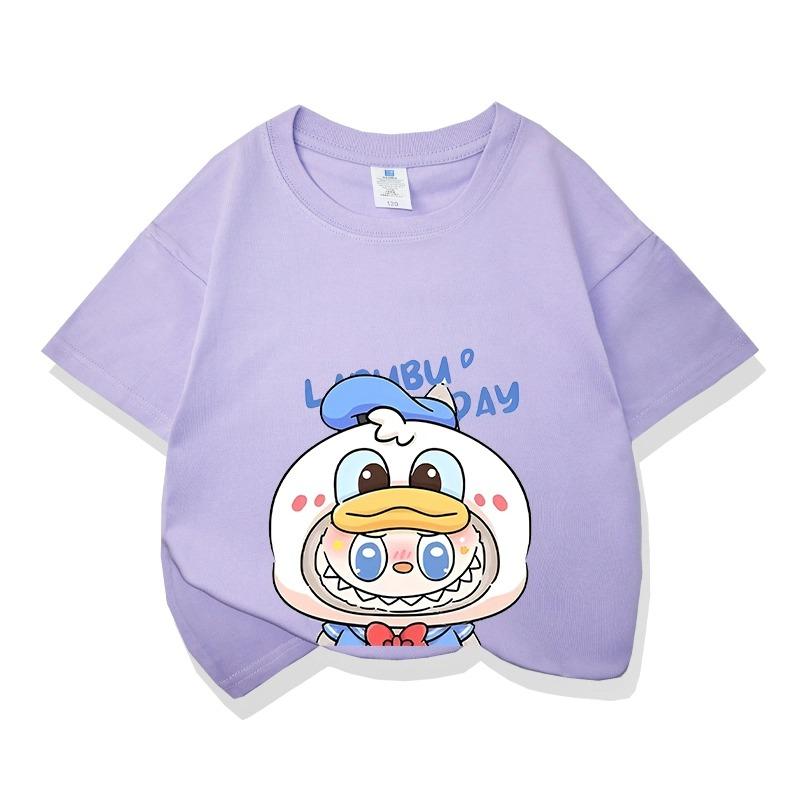 Cartoon Graphic Labubu Kids Adult Printed T-shirt Summer Men and Women's Fashion Outdoor Girl Short Sleeved T-shirt Top Pullover