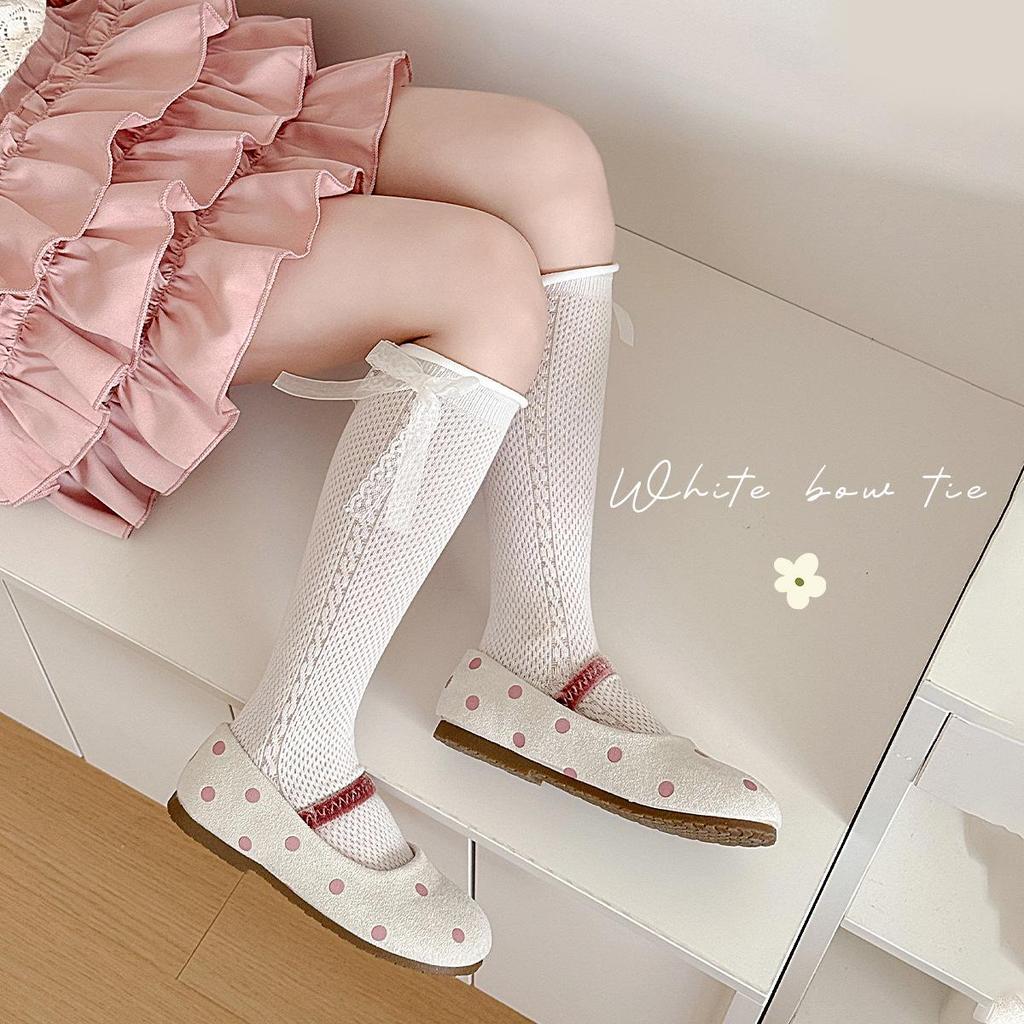 Minliu Mädchen Weiße Schleife Kniehohe Prinzessin Socken - Dünn, Nahtlos, gekämmte Baumwolle für den Sommer.