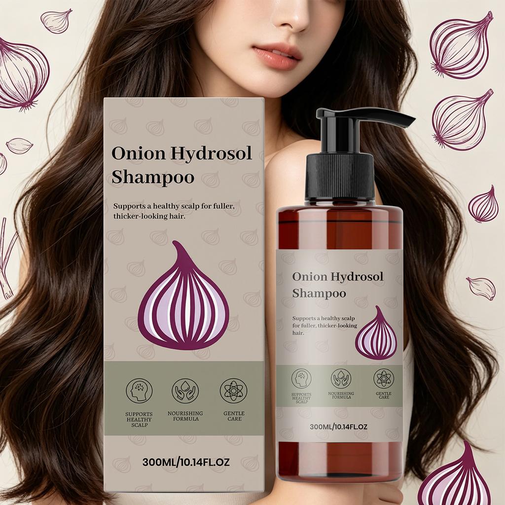 Onion Hydrosol Shampoo 300ml, Gentle Daily Hair Cleanser, Smooth Lightweight Refreshing Voluminous Shampoo for Hair