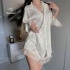 Sexy Plus Size Pajamas Pure Lust Thin Lace Fake Two-piece Pajamas Loungewear Boyfriend Style Shirt