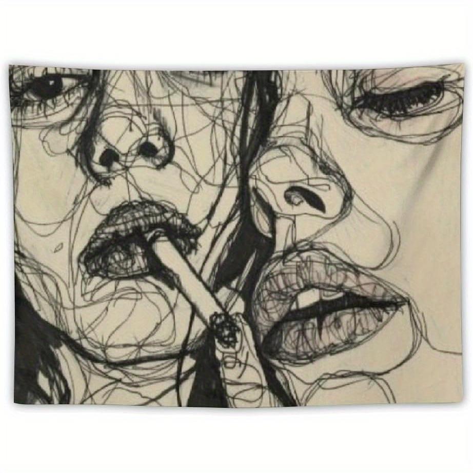 Woman Smoking Line Art Tapestry, Minimalist Wall Hanging For Bedroom Living Room Dorm Multi-Size Home Decor Accessories
