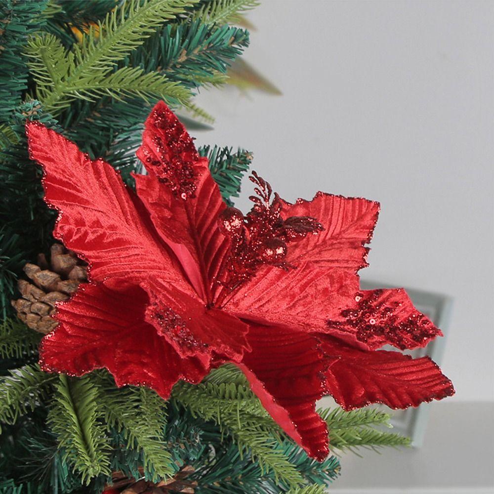 Large Christmas Glitter Flower Simulation Christmas Tree Decorations  Wedding Decor