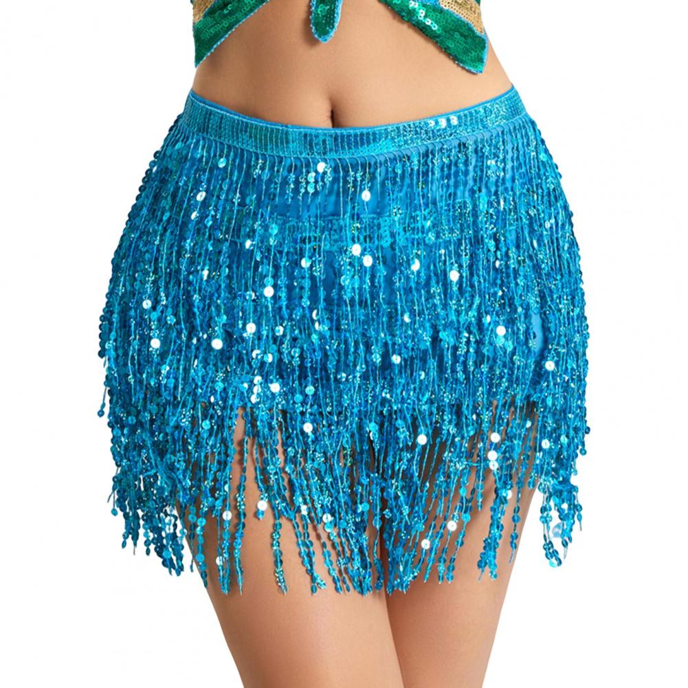 Belly Dance Skirt Sequin Tassel Waist Hip Scarf Exotic Style Tie Up izable Fit Thin Skirt Mesh Festivel Stage Performance Cospla