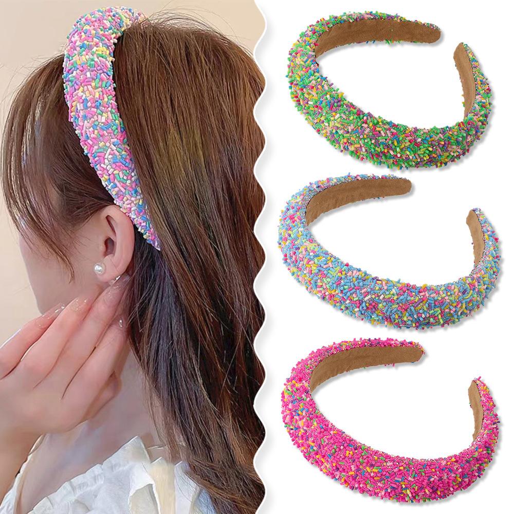 

European and American Resin Wide-brimmed Headband Candy-colored Sponge Hair Hoops Women s Temperament Hairband Fashionable Hair