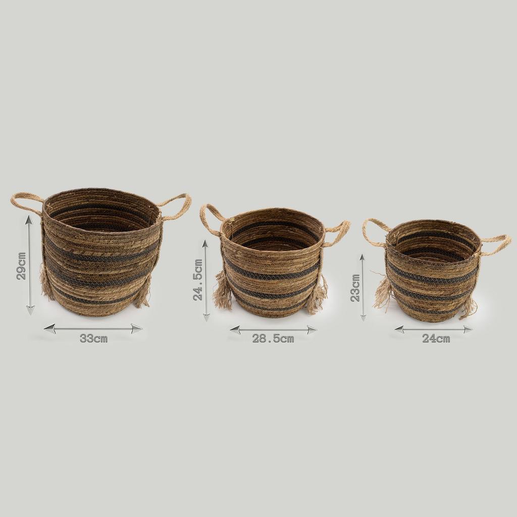 Bananna Leaf & Seagrass Large Baskets – Natural Browns- Set of 3