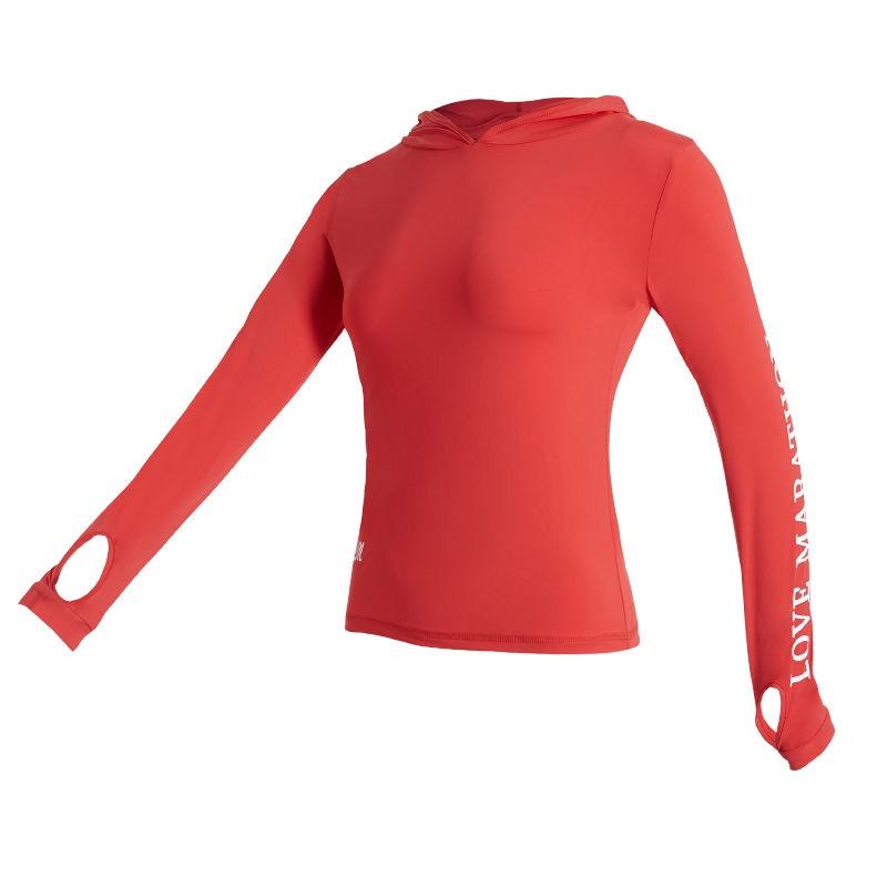 Спортивная футболка с длинными рукавами и капюшоном, одежда для фитнеса, быстросохнущие дышащие солнцезащитные топы S красный