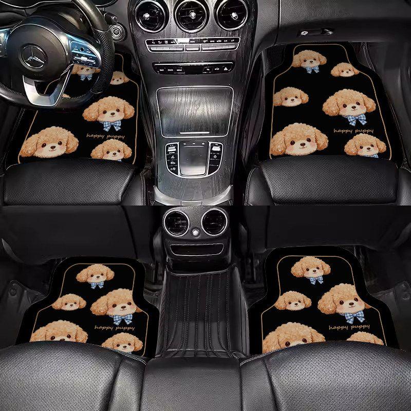 Car Floor Mats Cartoon Curly-Haired Puppy Cute Car Interior Decoration Floor Mats Leather Water-Absorbent Non-Slip Single-Piece Carpet Floor Mat