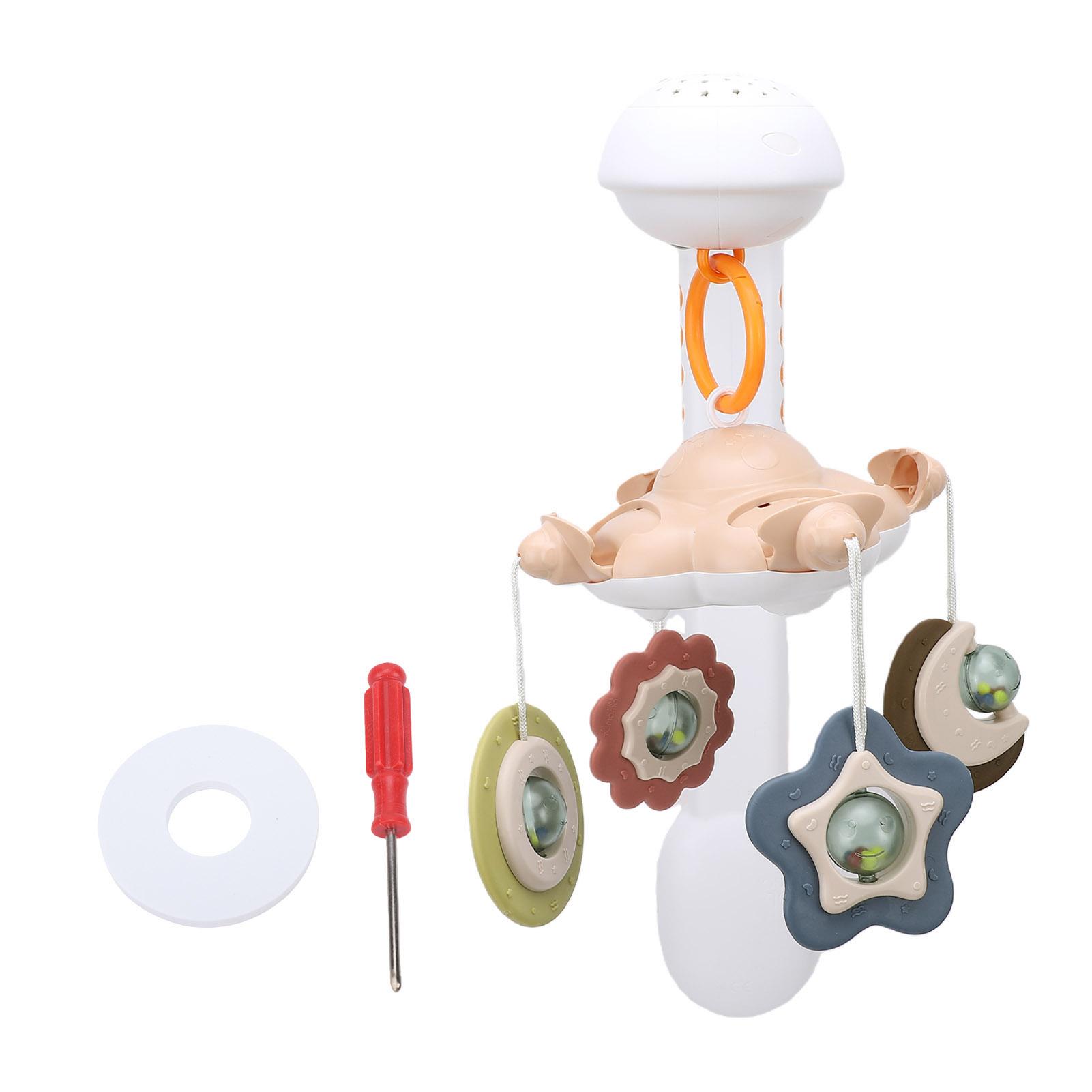 

Baby Crib Mobile with Star Projector, 360 degrees Rotating Soothing Nursery Mobile with 4 Soft Teether Toys, BT Music