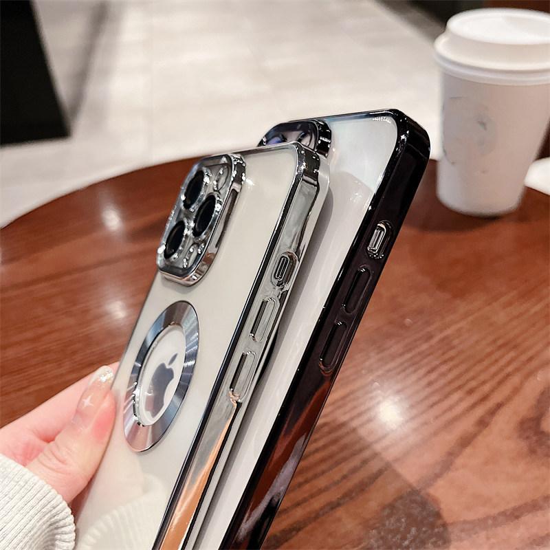 Luksusowe Platerowane Etui z Logo z Otworem, Puste, na iPhone 14 13 11 12 Pro Xr X Xs Max 7 8 Plus Se3, Miękkie Przezroczyste Odporne na Wstrząsy