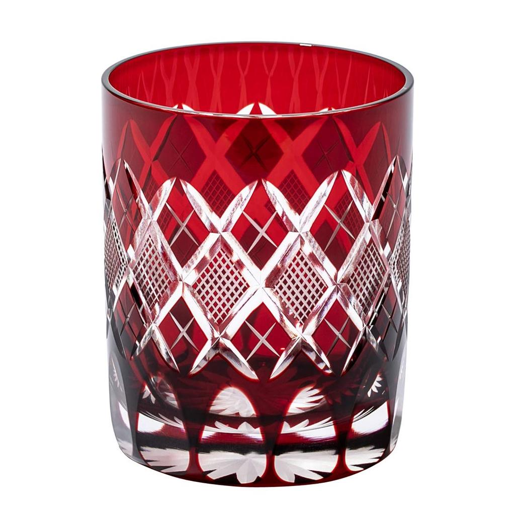 Kobo Edo Kiriko Yarai Fish Crest Old Glass TB90415R Wooden Box Made In Japan [Taimuro Official] (Red)