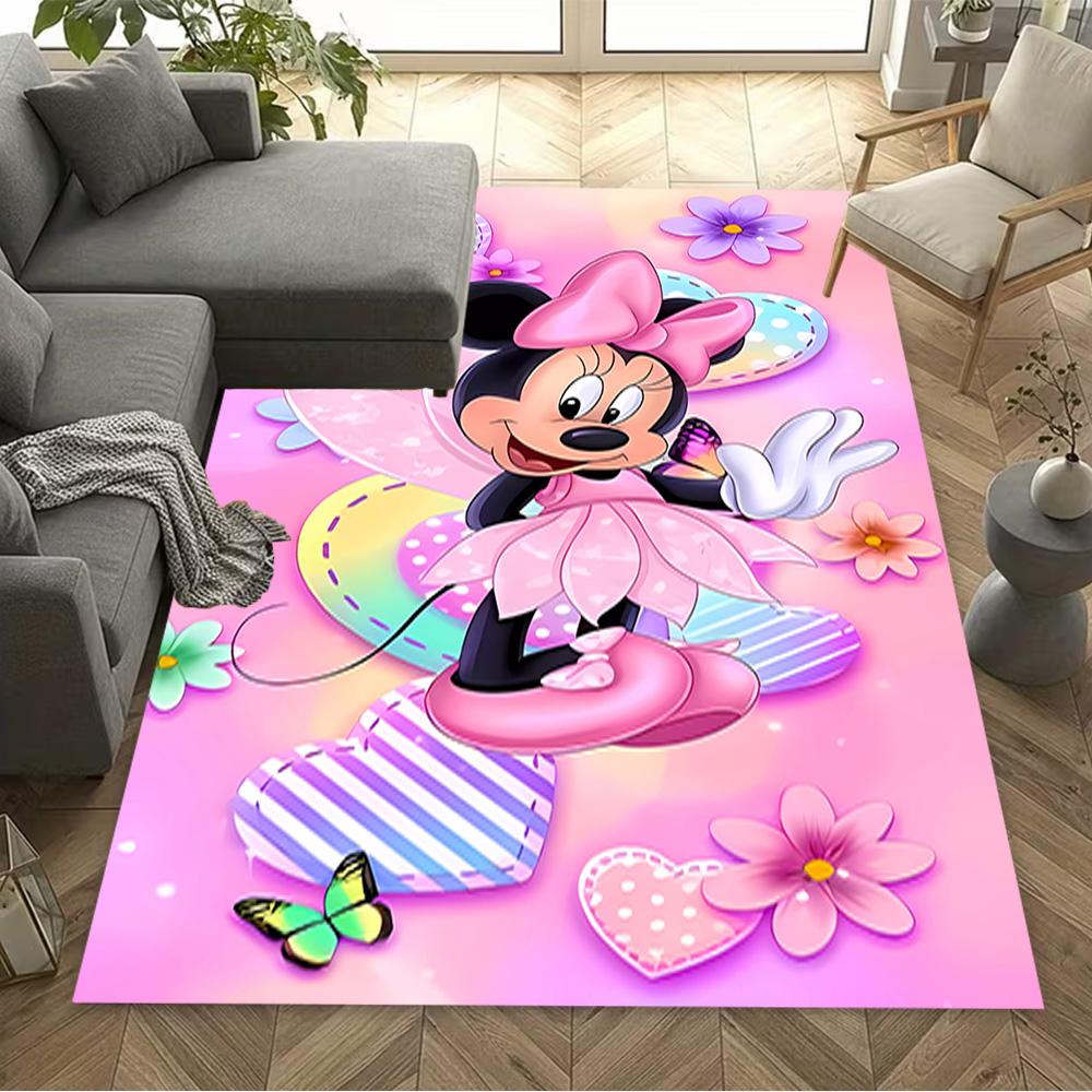 Minnie Mouse Floral Fantasy Area Rug Suitable for Dormitory Playrooms Dining Room Kitchen Antislip Carpet Office home decor Gift for Festivals