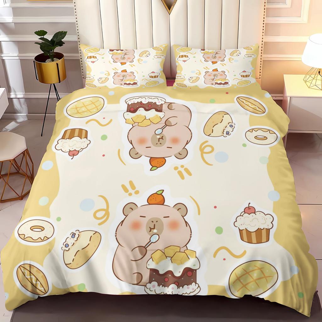 Capybara Anime Home Bedroom Comforte Nordic polyester material suitable for children and adults 3-piece set