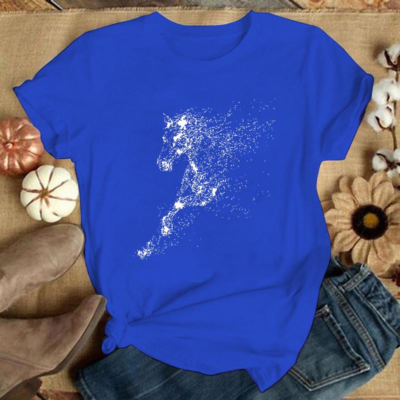 Fashion Horse Print T-shrits For Women Summer Short Sleeve Round Neck Cute Loose T-shirt Creative Personalized Tops