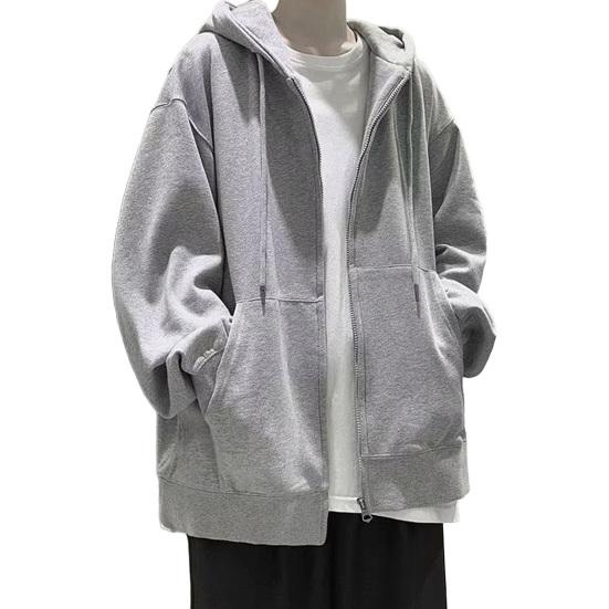 Uomo Autunno Inverno Felpa con Cappuccio Coulisse Largo Cerniera Maniche Lunghe Tasche Cappuccio Taglie Forti Cardigan Sottile Colore Puro Abbigliamento Casual Quotidiano Cappotto