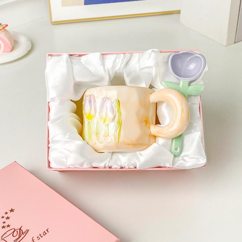Ins Cute Tulip Mug Design Sense Ceramic Water Cup Souvenir Event Gift Office Coffee Cup