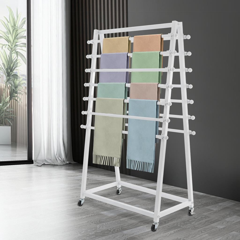 Double-Sided 15-Tier Ribbon and Scarf Organizer Rack, White Steel Fabric Storage Display Stand, 30kg Capacity for Craft Room