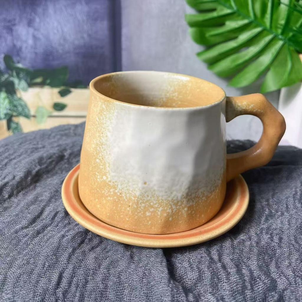 Vintage Ceramic Coffee Cup and Saucer Set Kiln Turner Craftsmanship Mug Stoneware Mug Home Restaurant Water Cup