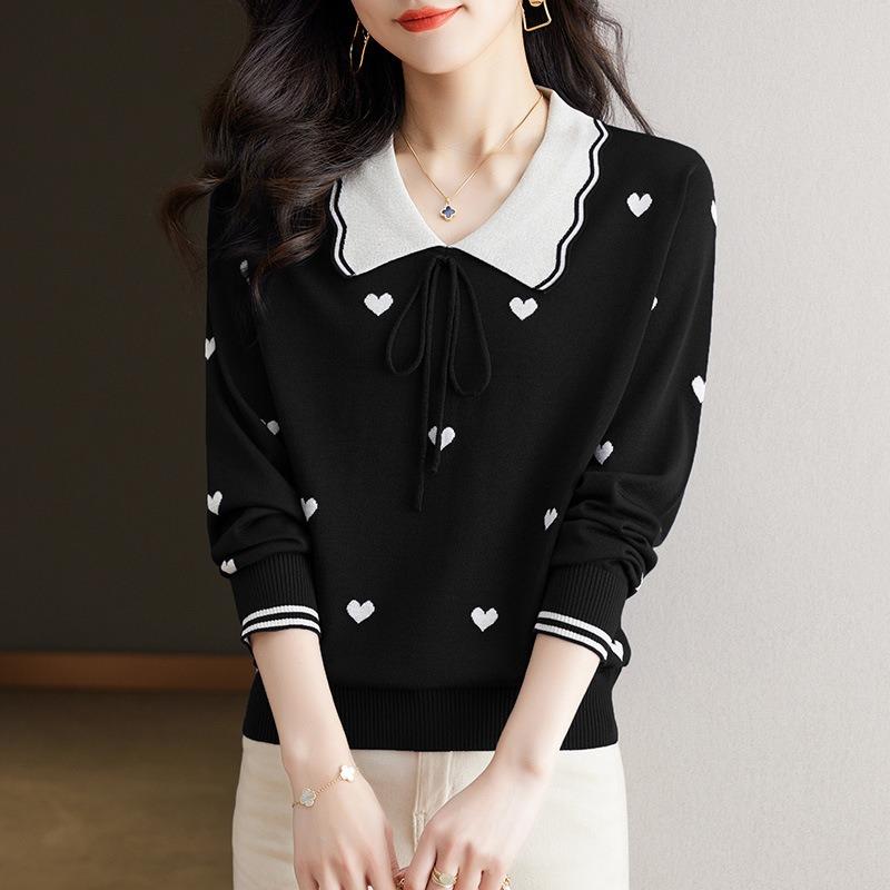 

DAFIFY Женская мода повседневная осень-зима с принтом любовных букв, длинный рукав, воротник-поло, свитера Size: One Size чёрный