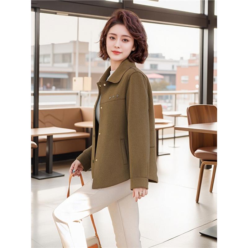 Stylish Double-Sided Wool Coat for Middle-Aged Women - Short, Trendy Spring & Autumn Wear