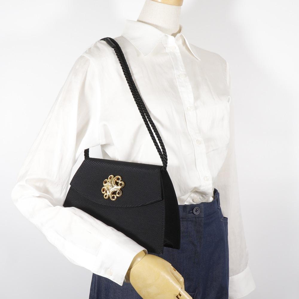 Yves Saint Laurent Party Bag Shoulder Bag 2-way Clutch Black Cotton Women Used