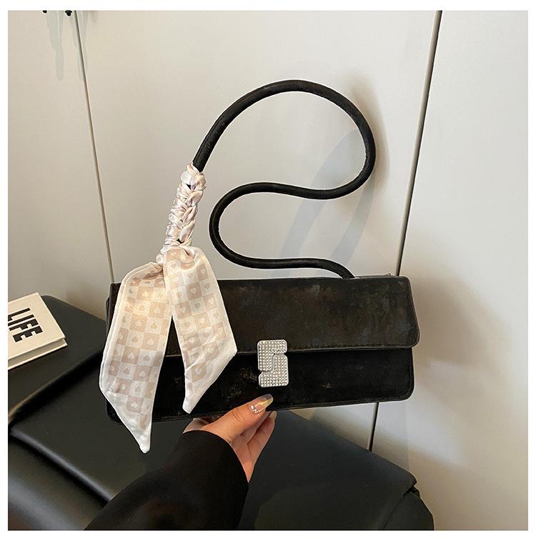 Women's Textured Underarm Baguette Bag with Silk Scarf - Early Spring 2025 Fashion